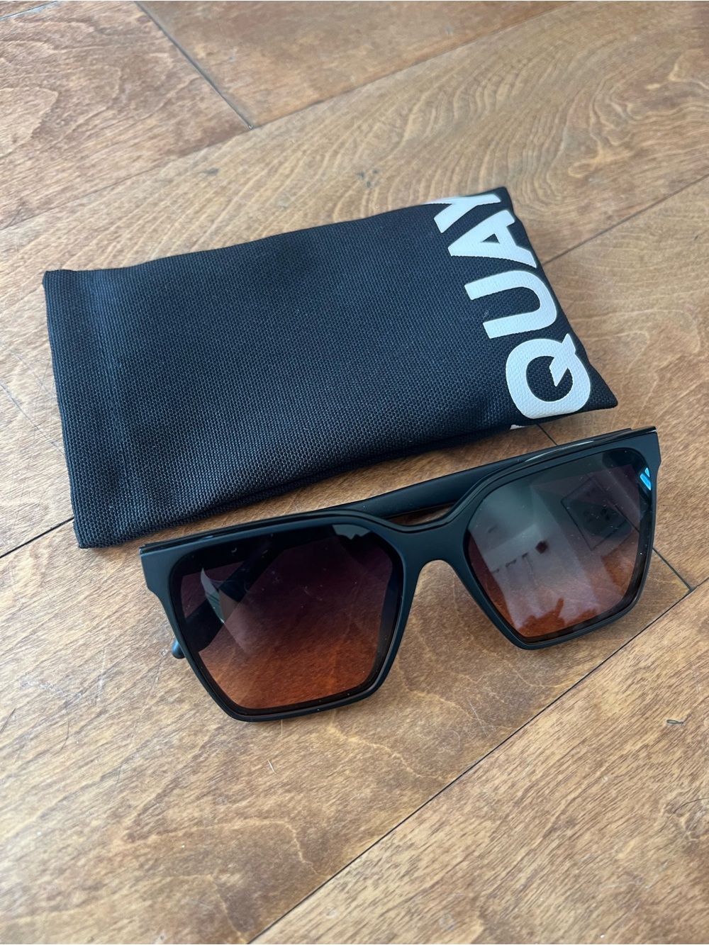 Quay Black Square Sunglasses with Brown Gradient Lenses